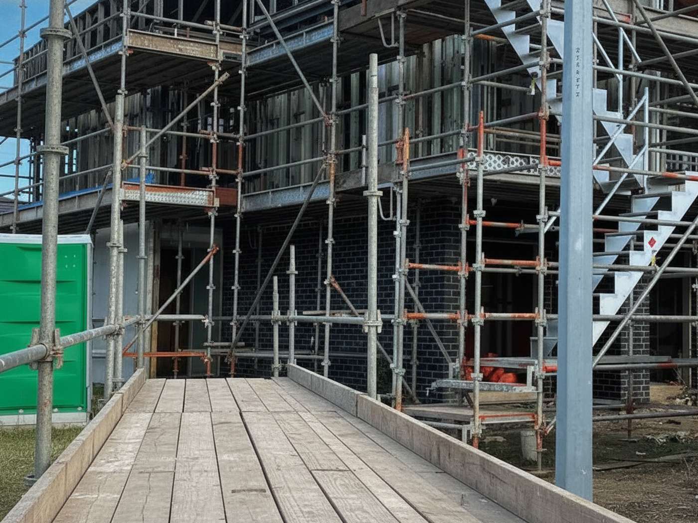 Timber scaffold boards on a working platform